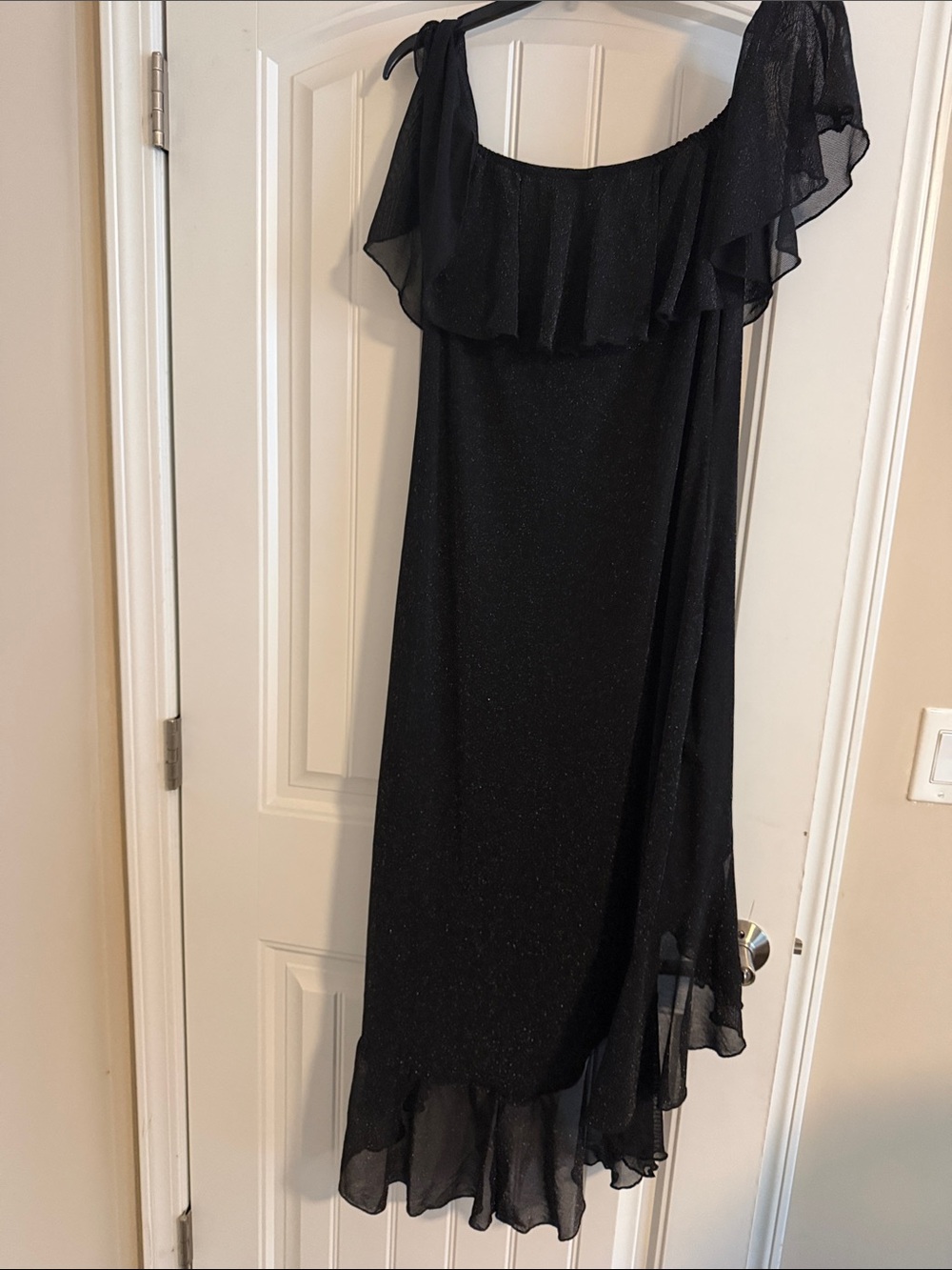 Black Shoulder Ruffle Evening Dress